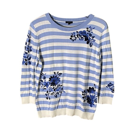Talbots Petite Botanical Striped Crewneck Sweater – Size LP - Picture 1 of 11